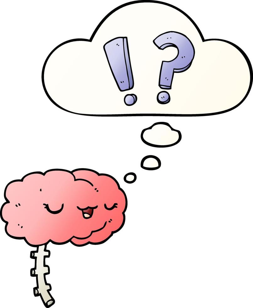 cartoon curious brain and thought bubble in smooth gradient style vector