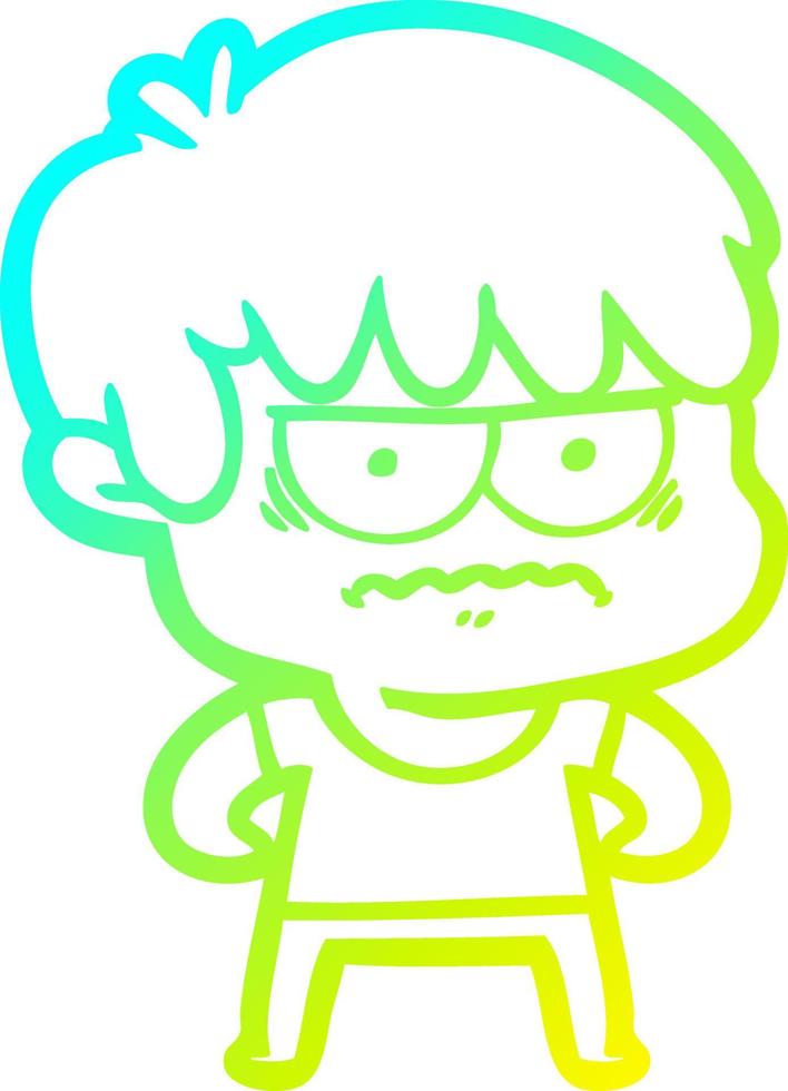 cold gradient line drawing annoyed cartoon boy vector