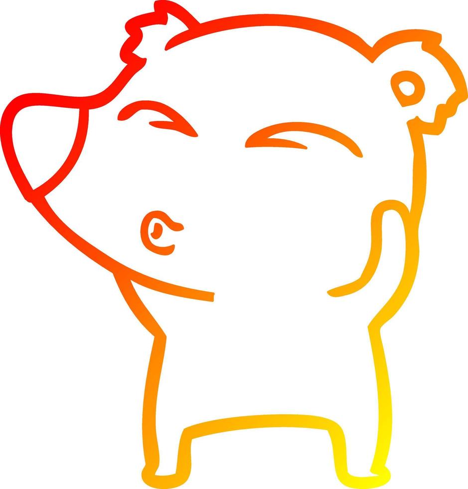 warm gradient line drawing cartoon whistling bear vector