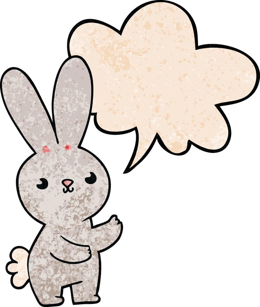 cute cartoon rabbit and speech bubble in retro texture style vector