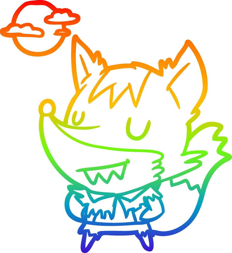 rainbow gradient line drawing halloween werewolf vector