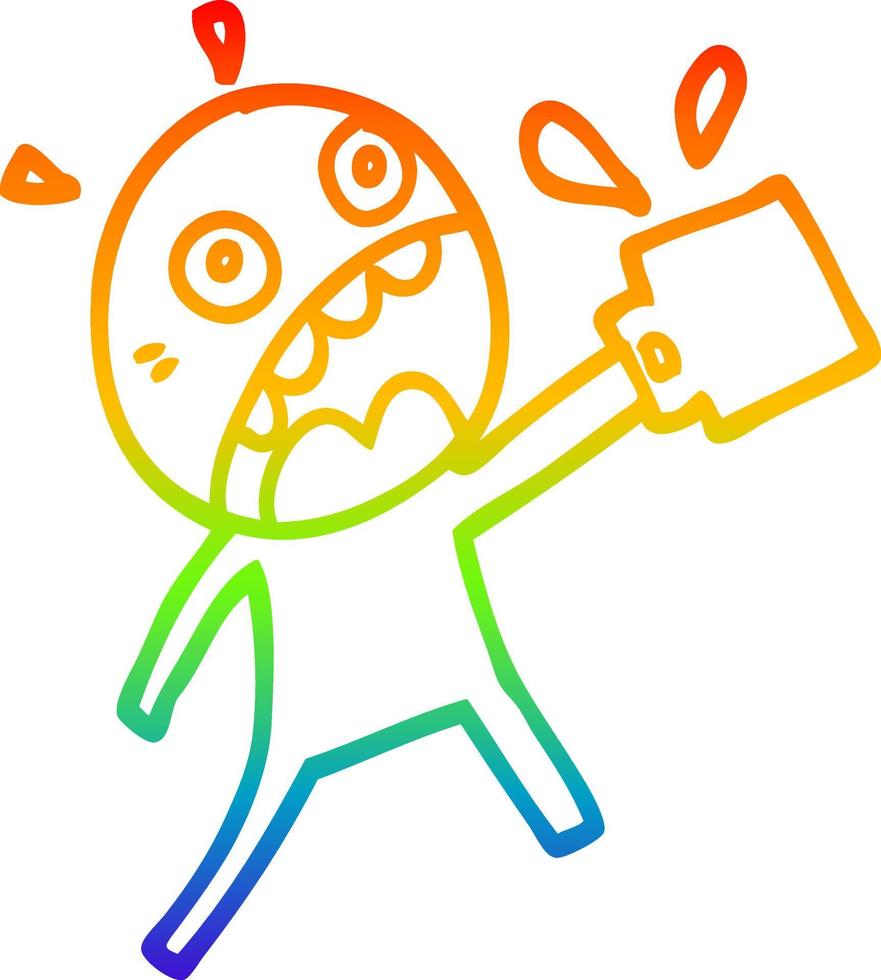 rainbow gradient line drawing cartoon man who has drunk too much coffee vector