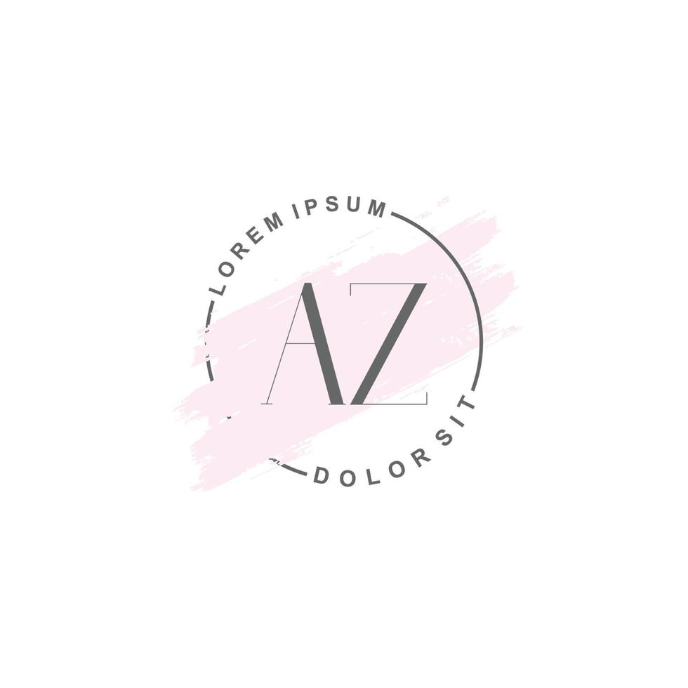 Initial AZ minimalist logo with brush, Initial logo for signature, wedding, fashion, floral and botanical. vector