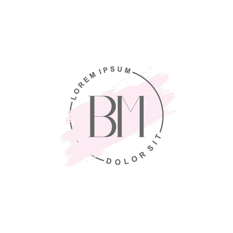 Initial BM minimalist logo with brush, Initial logo for signature, wedding, fashion. vector