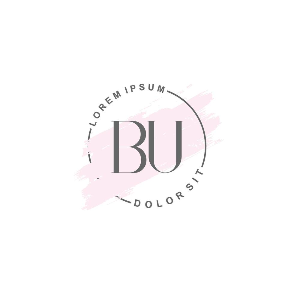 Initial BU minimalist logo with brush, Initial logo for signature, wedding, fashion. vector