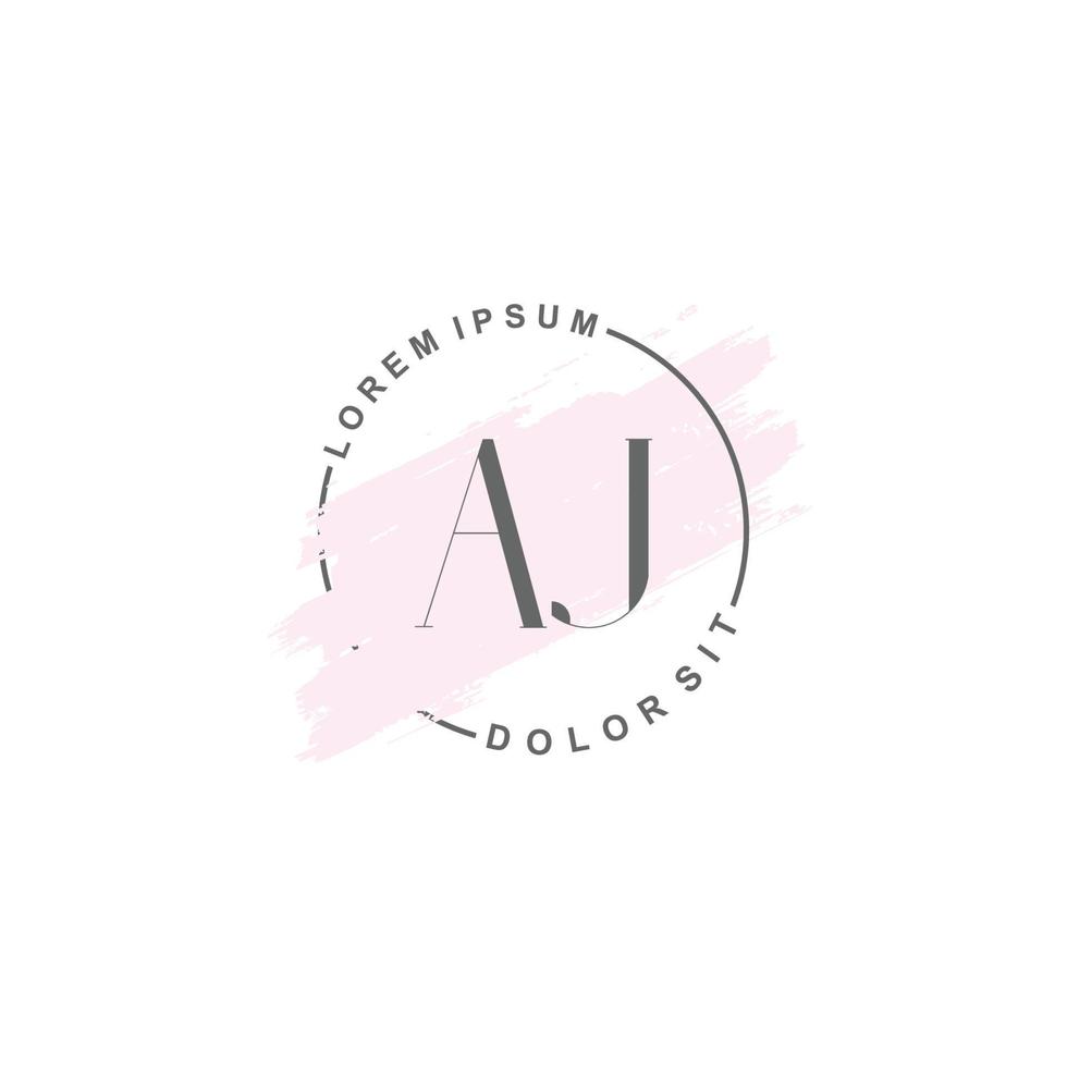 logotipo inicial aj minimalista con pincel, logotipo inicial para firma, boda, moda, floral y botánico. vector