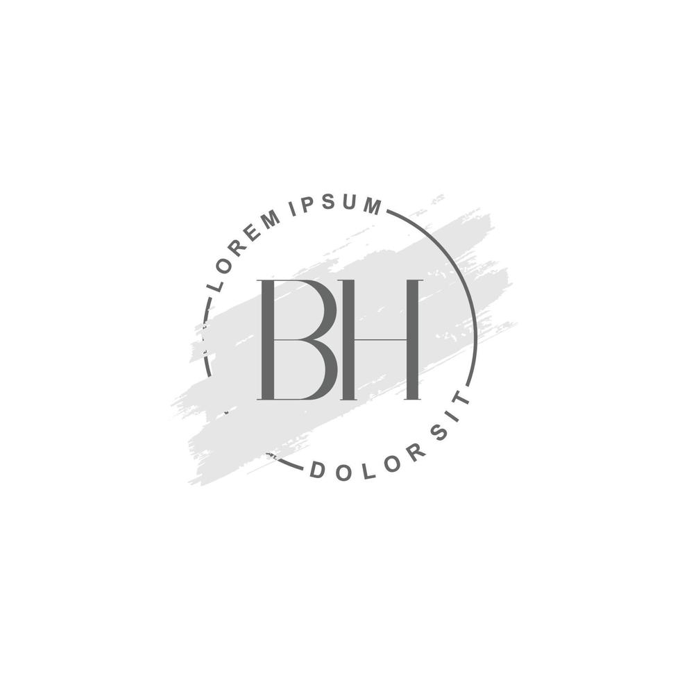 logotipo inicial bh minimalista con pincel, logotipo inicial para firma, boda, moda. vector