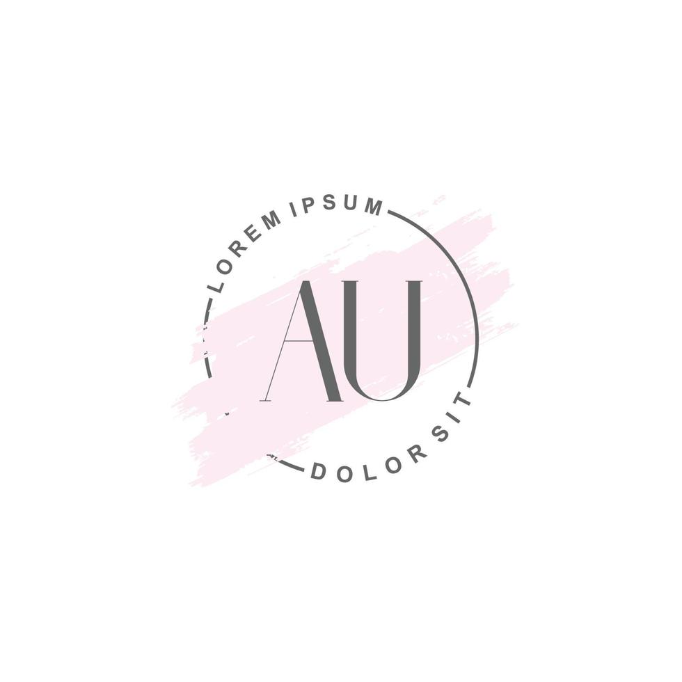 Initial AU minimalist logo with brush, Initial logo for signature, wedding, fashion, floral and botanical. vector