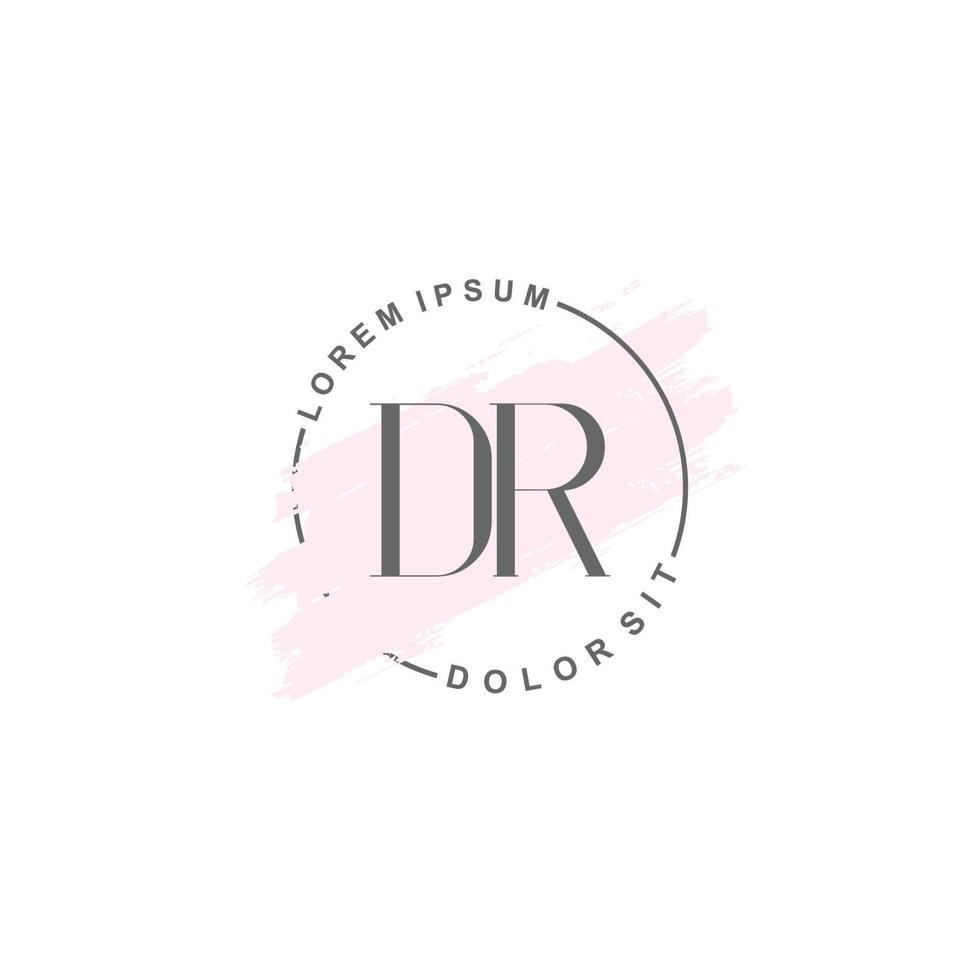 logo minimalista dr inicial con pincel, logo inicial para firma, boda, moda, belleza y salón. vector