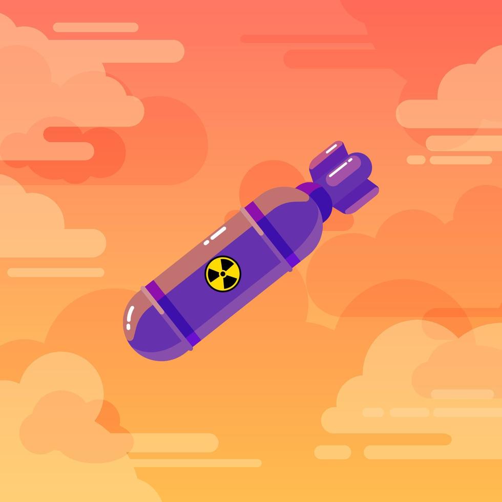 bomba atómica, ilustración de bombardeo nuclear con fondo de cielo dramático vector