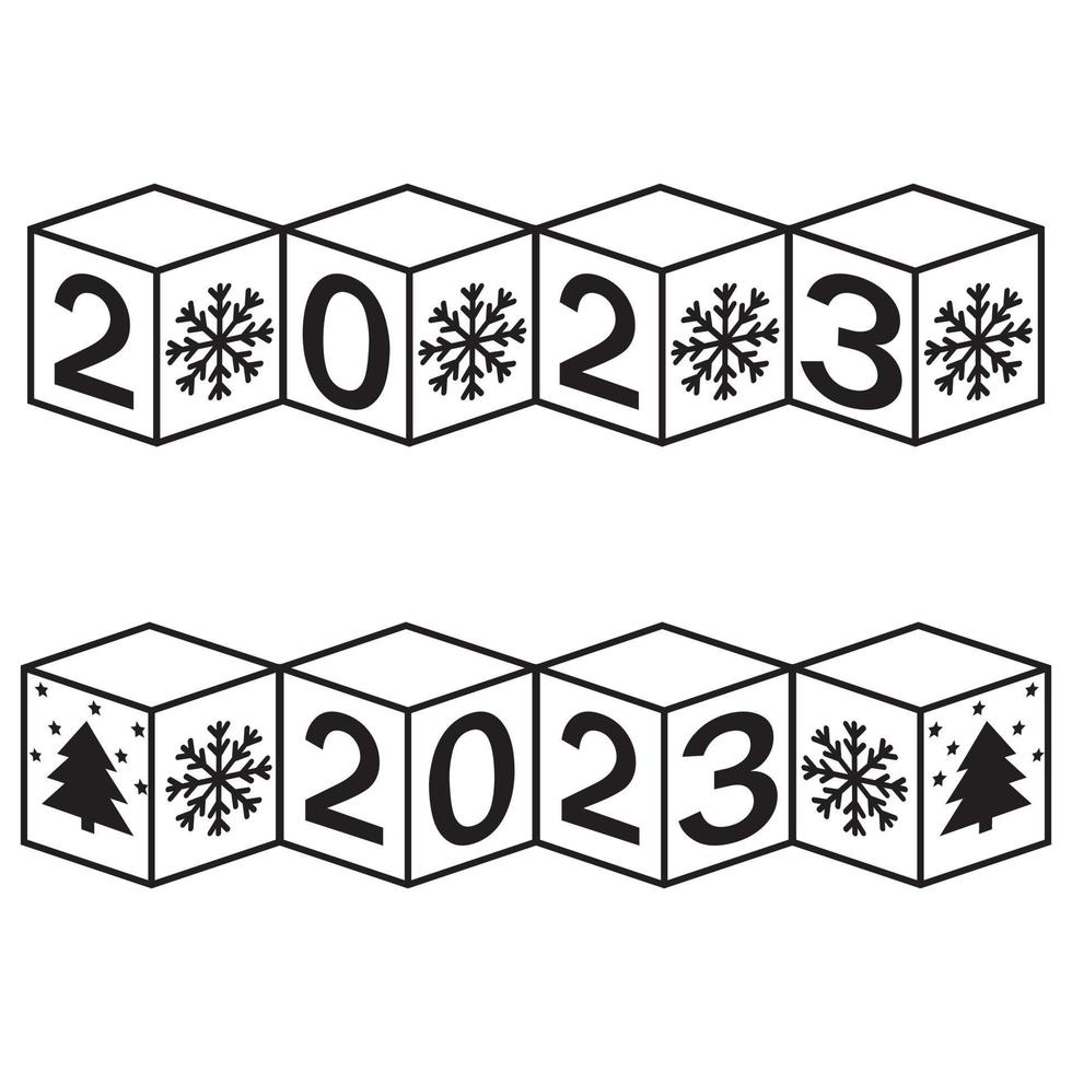 calendario para navidad, año nuevo hecho de cubos con el número 2023, ilustración vectorial garabato de contorno negro vector