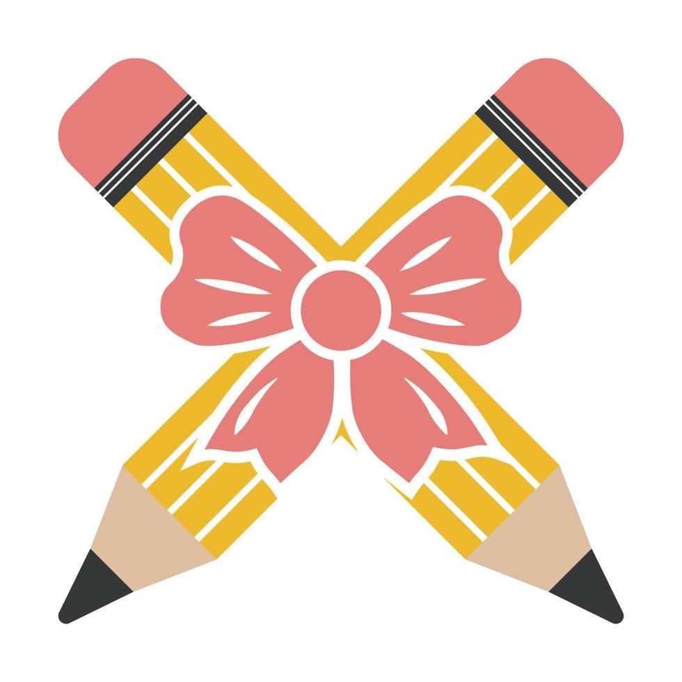 Pencil decorated with ribbon, color vector isolated illustration