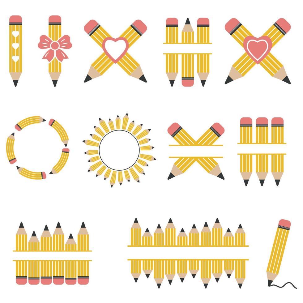 Pencil set with text frame, color vector isolated illustration