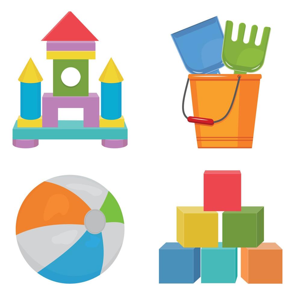 Set of children's toys, color vector isolated illustration