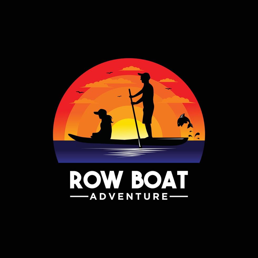 Row boat adventure logo design template vector