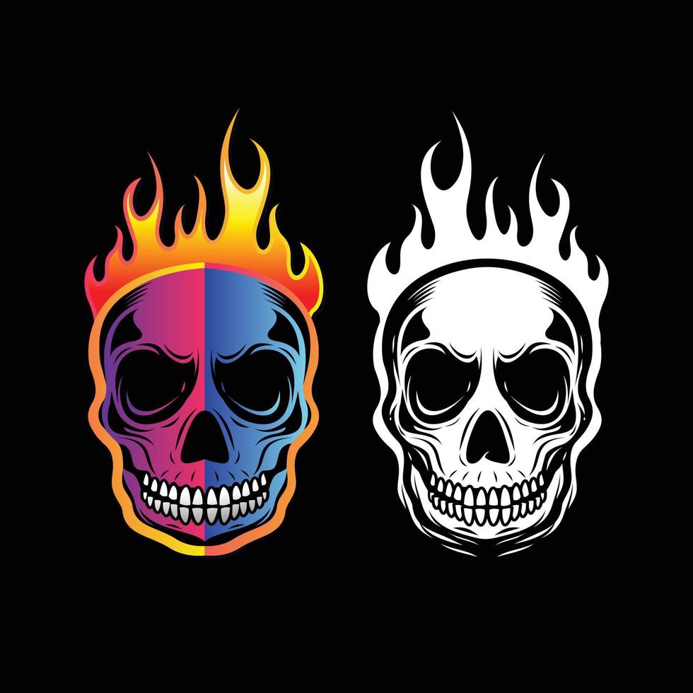 Fire head skull logo in modern color for t-shirt design and brand name vector