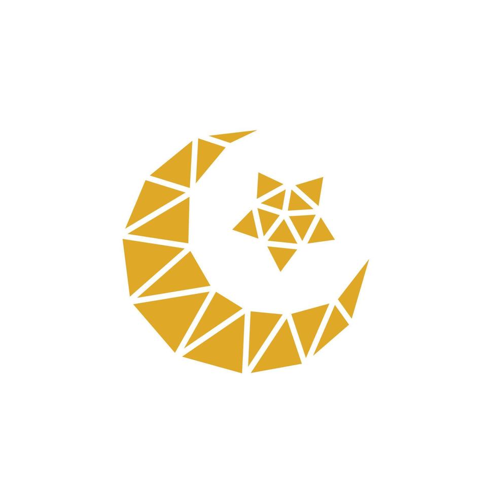 Gold Moslem Islamic Logo, Low Poly Style, Moon and Star Symbol, Ramadan Kareem Vector Illustration