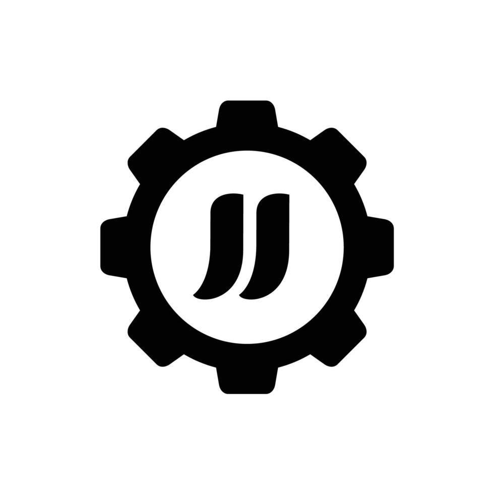 Alphabet JJ Combined With Gear, Vector Logo Icon Design, Black and White Illustration