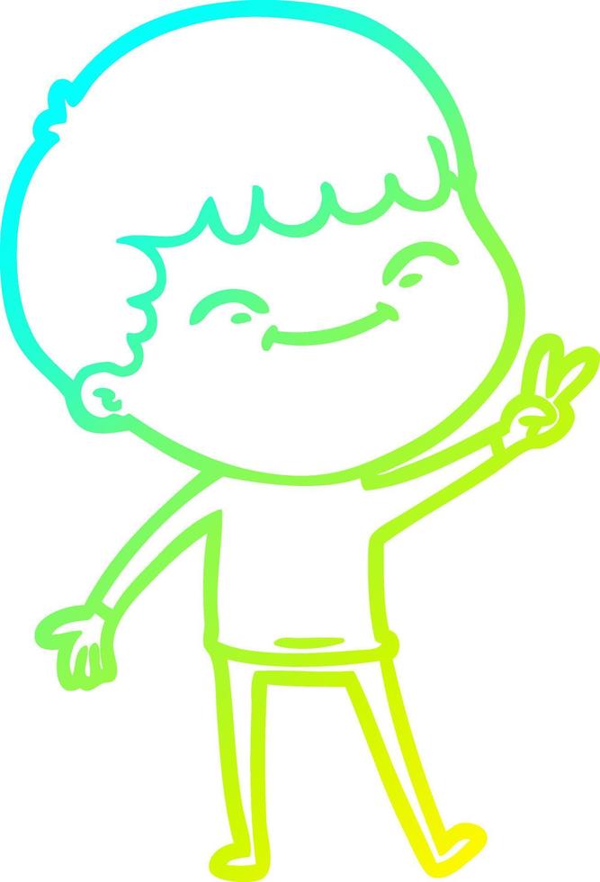 cold gradient line drawing cartoon happy boy vector