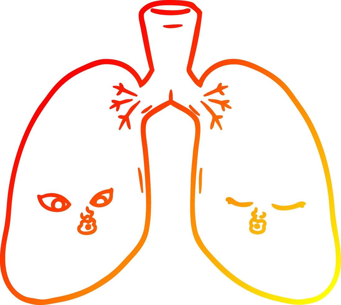 dibujo de línea de gradiente cálido pulmones de dibujos animados vector