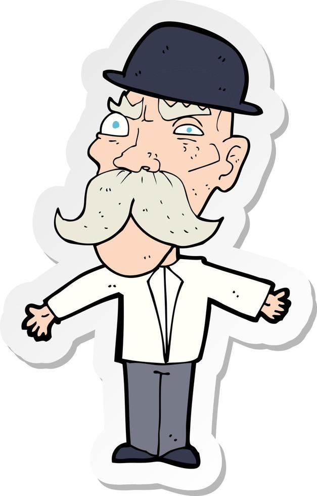sticker of a cartoon angry old man vector