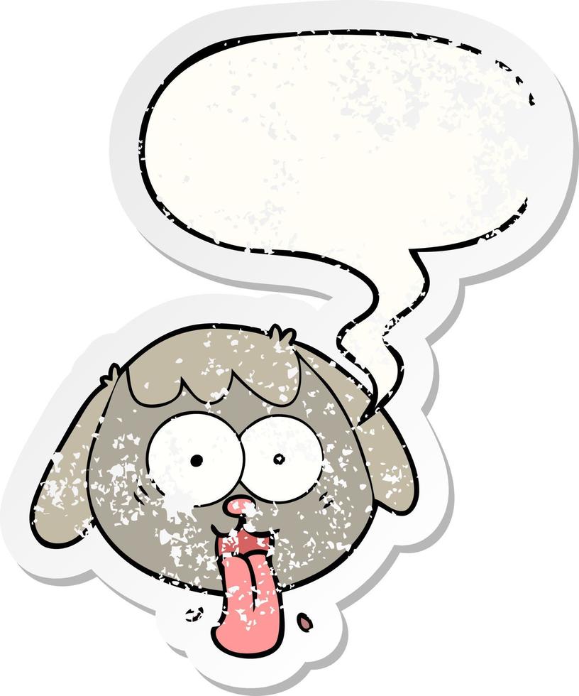 cartoon dog face panting and speech bubble distressed sticker vector