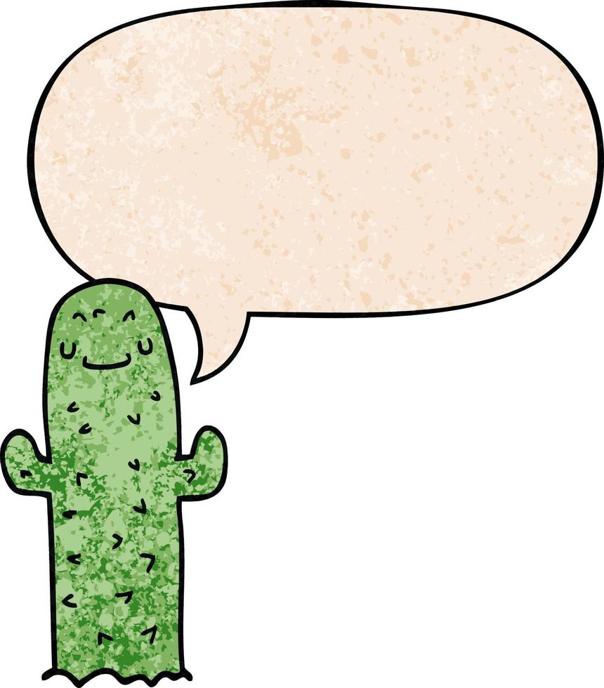 cartoon cactus and speech bubble in retro texture style vector