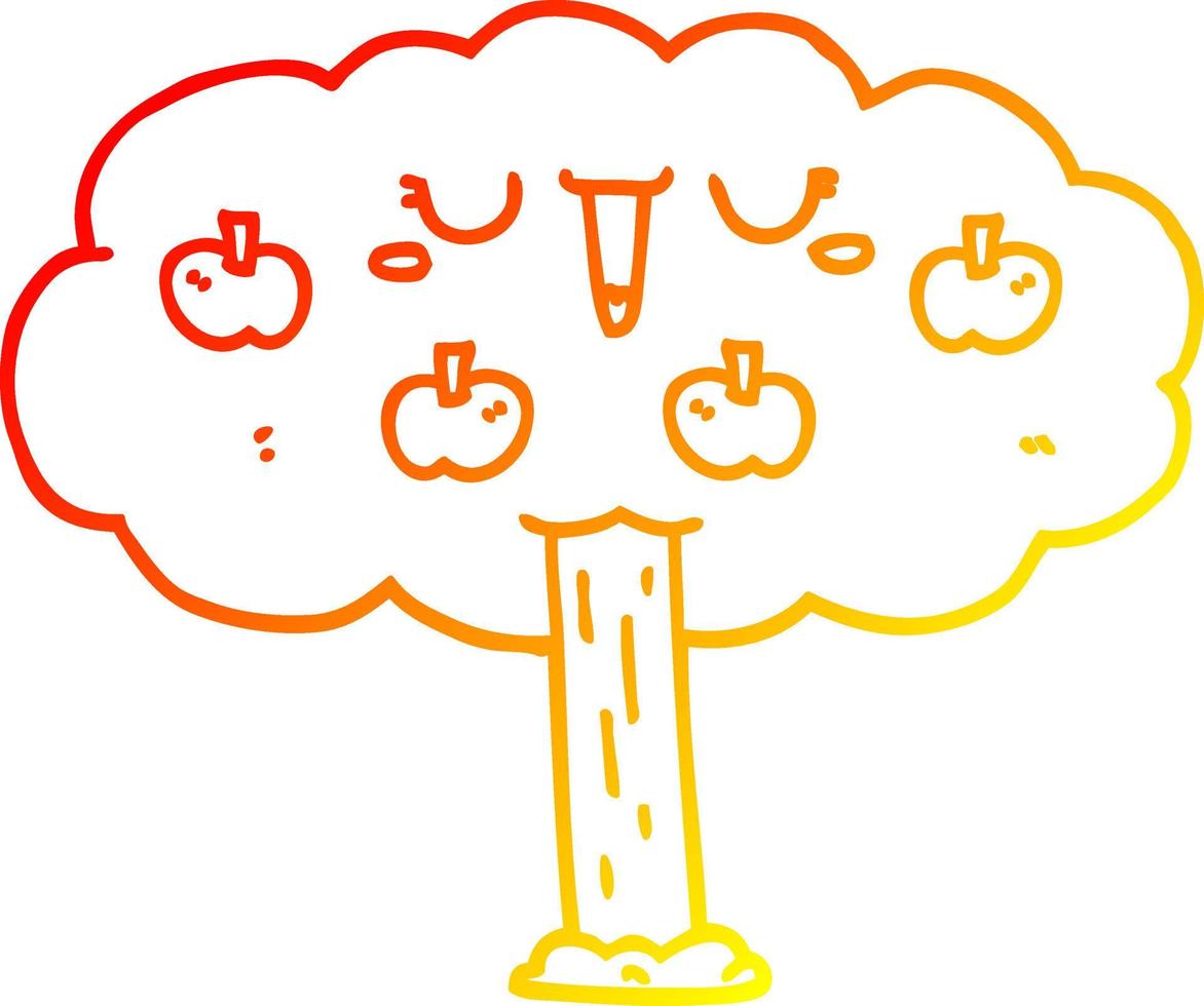 warm gradient line drawing cartoon apple tree vector