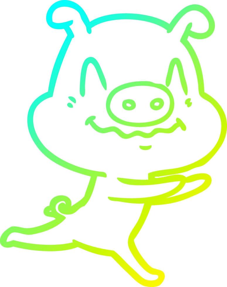 cold gradient line drawing nervous cartoon pig running vector