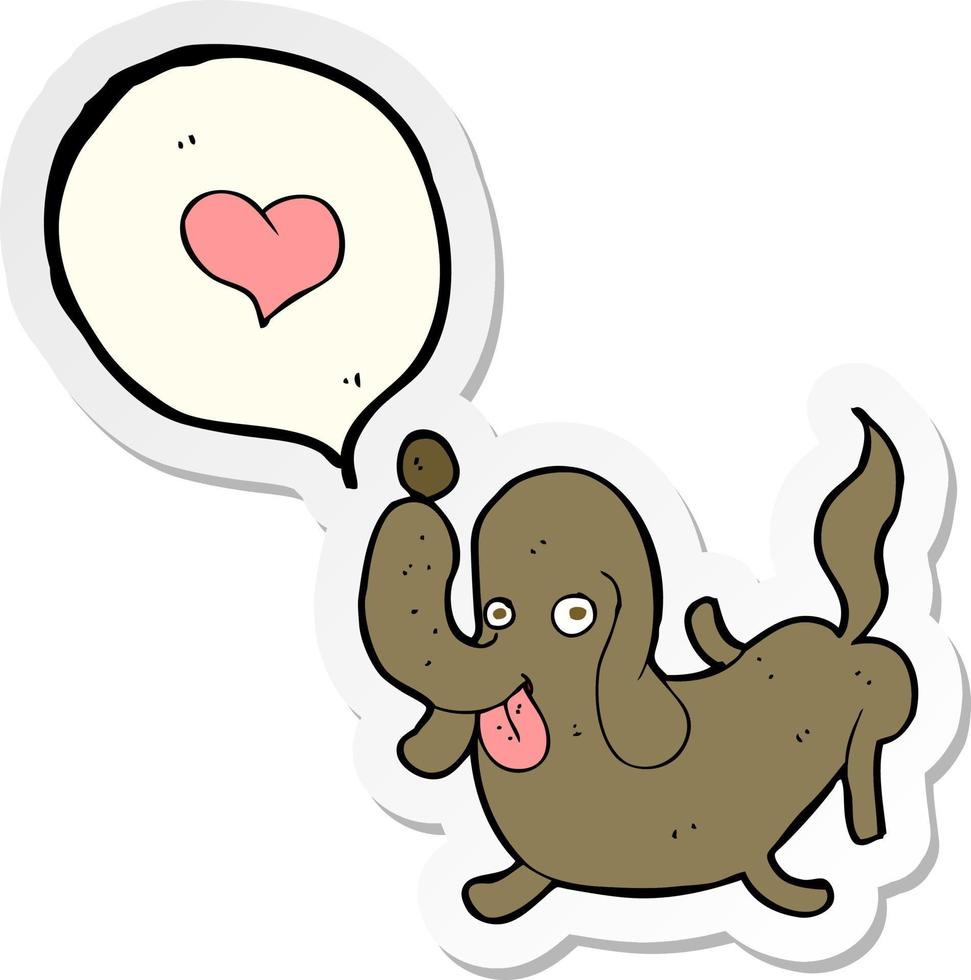 pegatina de un perro de dibujos animados con corazón de amor vector