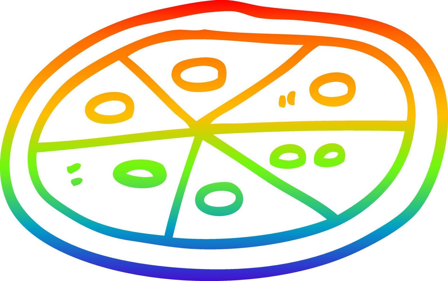 rainbow gradient line drawing cartoon pizza vector