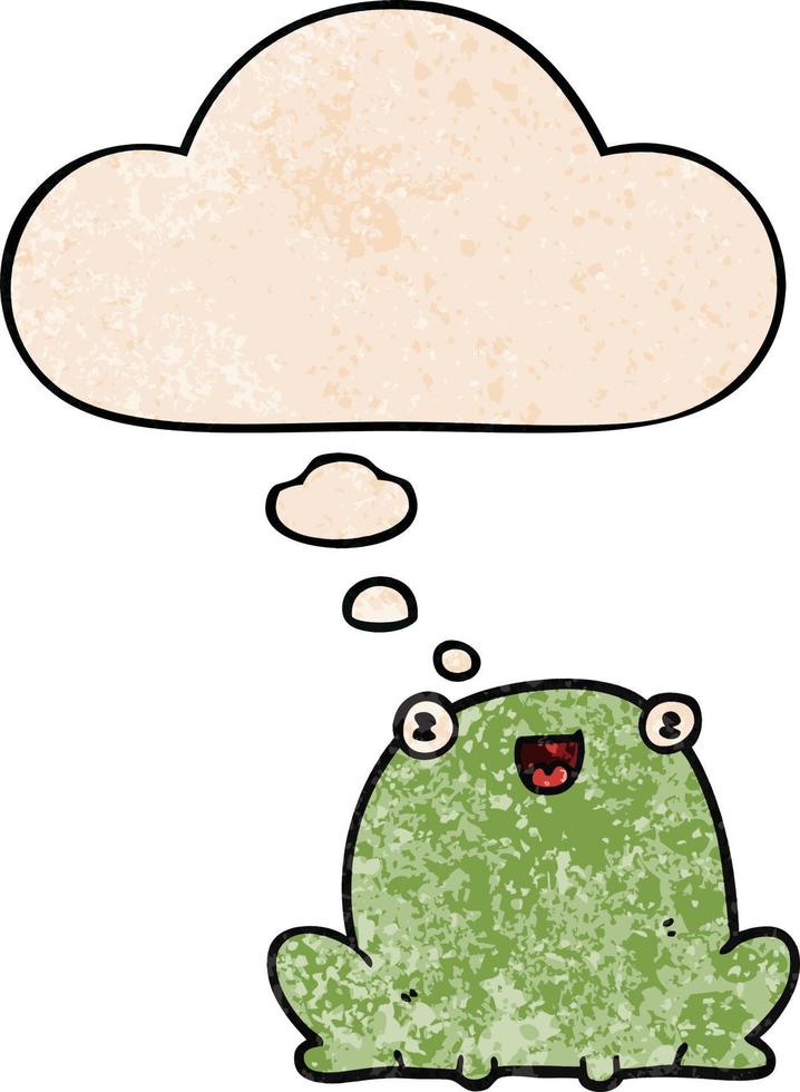 cartoon frog and thought bubble in grunge texture pattern style vector