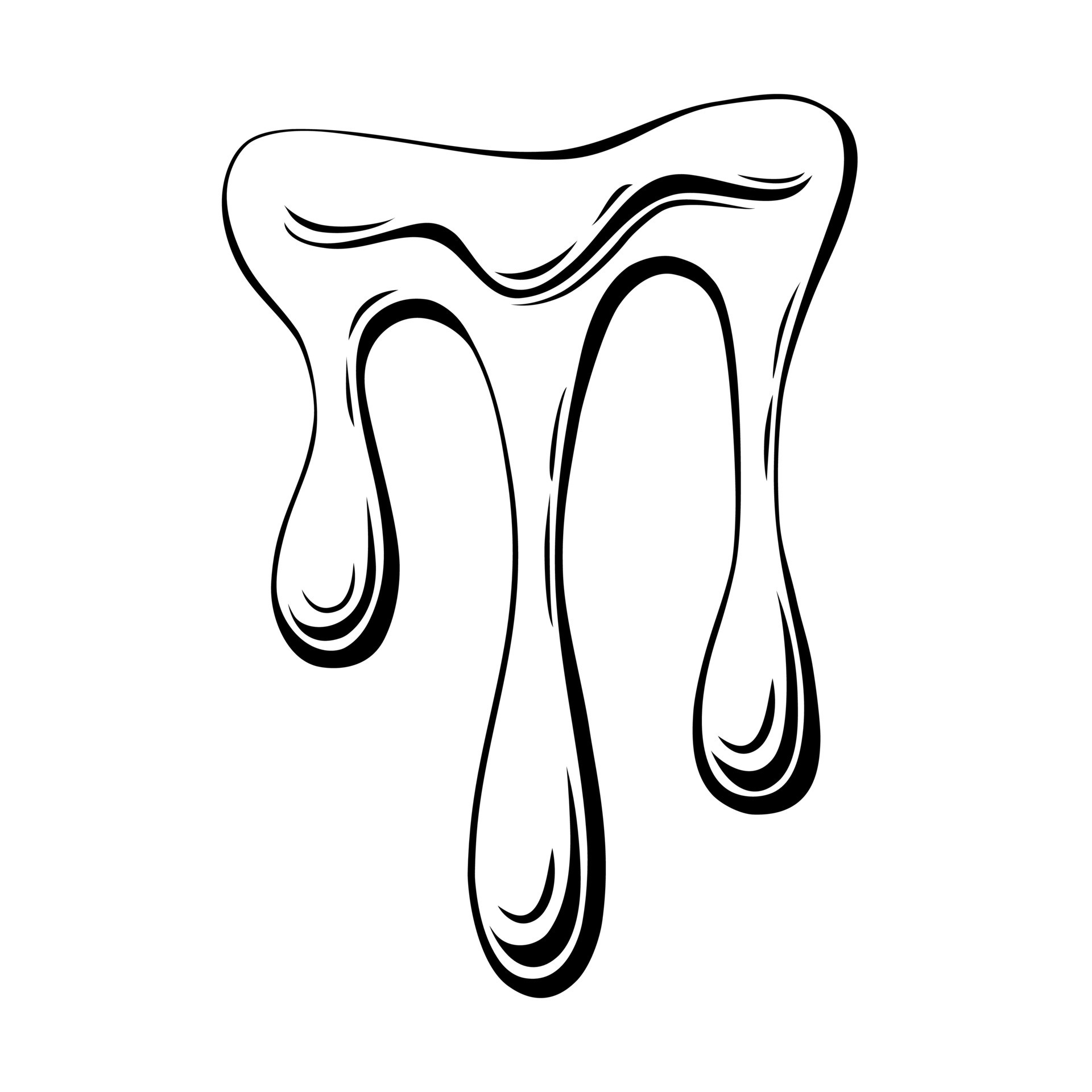 Dripping liquid outline. Contoured black and white illustration of a ...