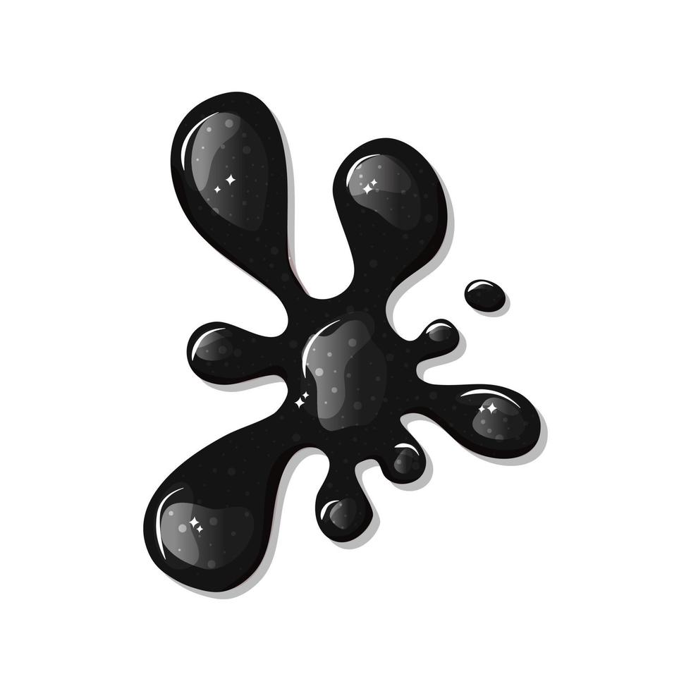 Black slime, liquid spill on a white isolated background . Puddle of petroleum. Vector cartoon illustration.