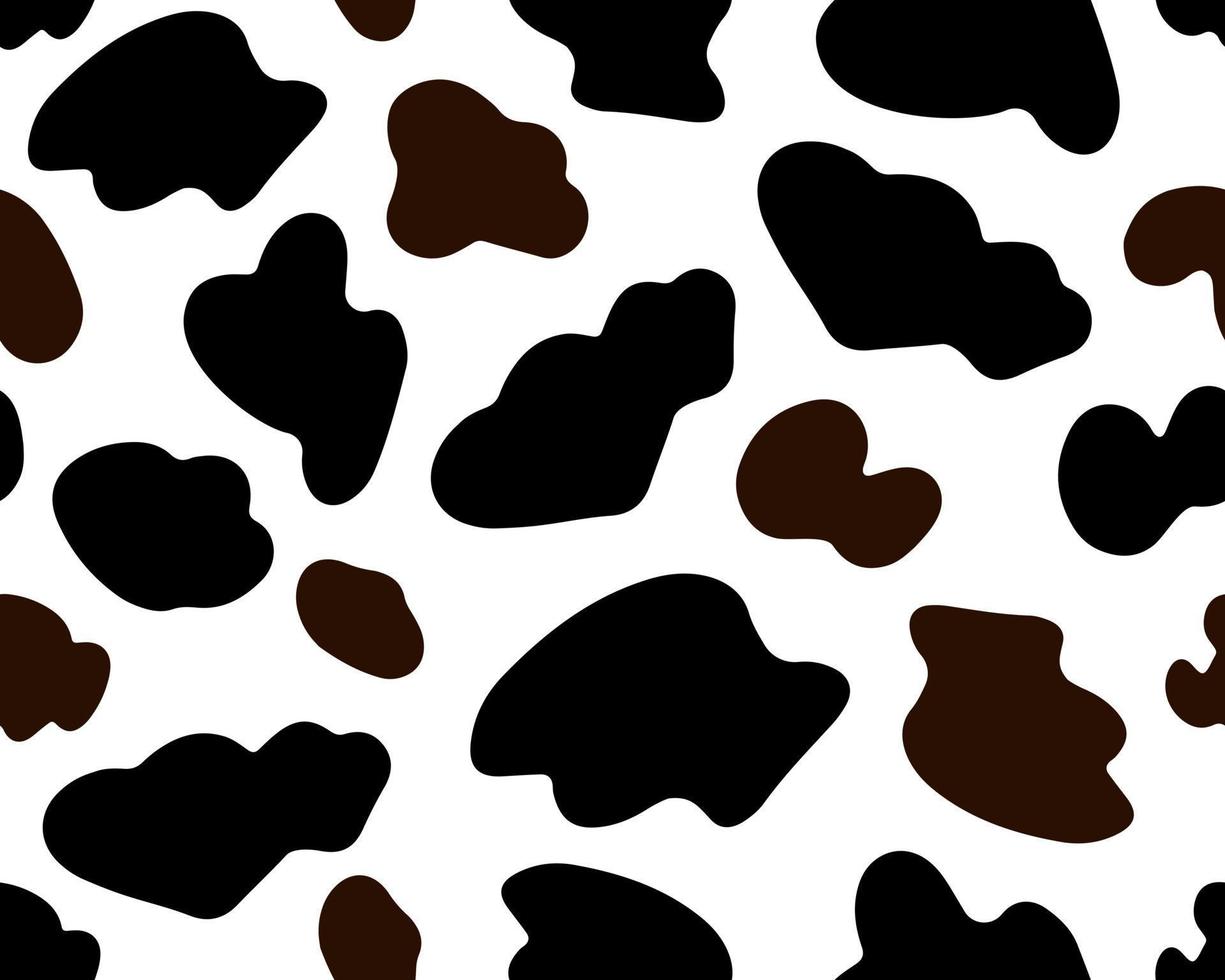 Cow brown and black seamless pattern. Ideal for printing on wallpaper, fabric, packaging. To use the web page background, surface textures. Abstract vector spots.