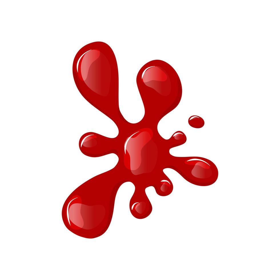 Bloody puddle on a white isolated background. . Red liquid spill. Top view. Wine, red paint. Vector cartoon illustration. Top view
