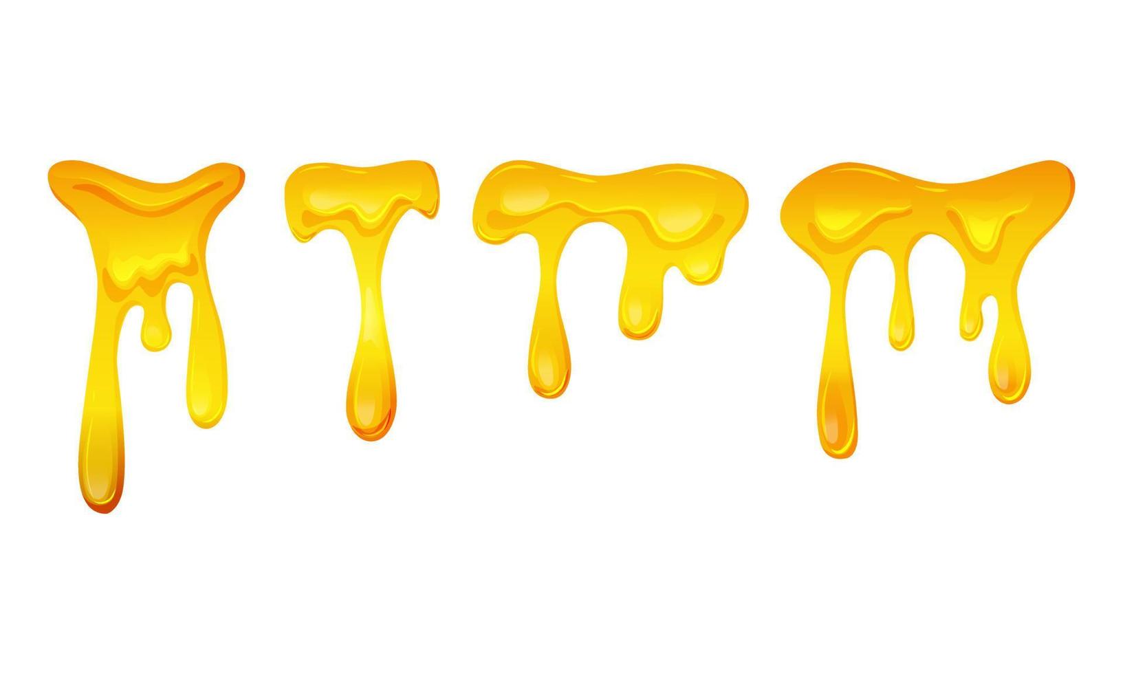 Flowing yellow viscous liquid. Lemon jelly or honey drops. Vector illustration on a white isolated background.