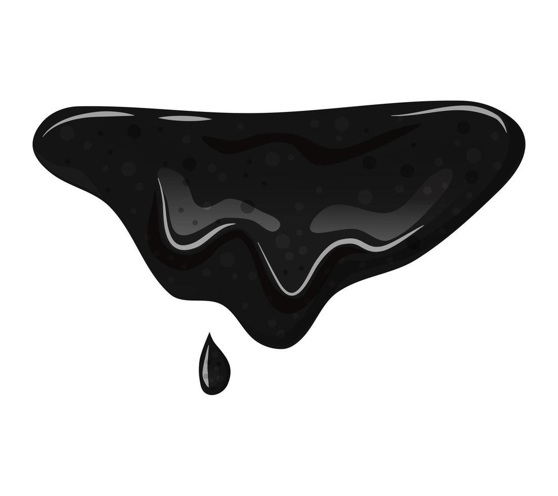 Black viscous flowing liquid oil, petroleum on a white isolated background. Dripping slime. Vector cartoon illustration