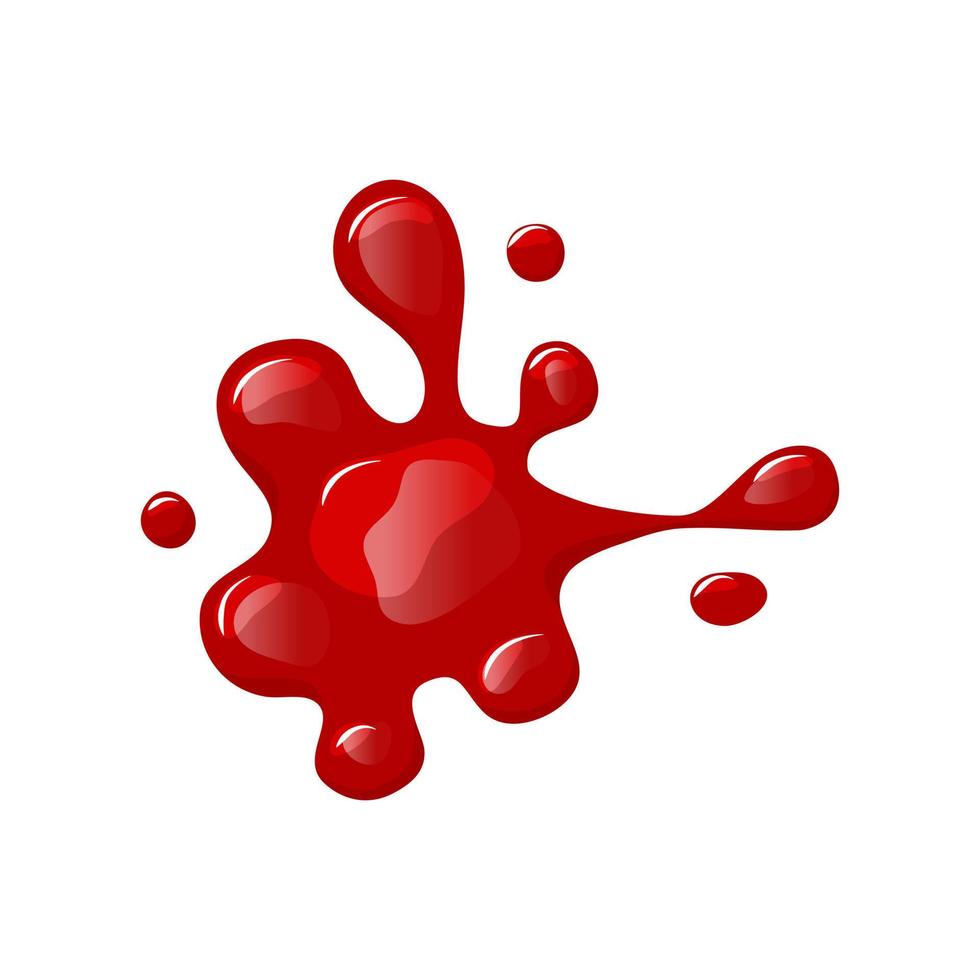 Bloody puddle on a white isolated background. . Red liquid spill. Top view. Wine, red paint. Vector cartoon illustration. Top view