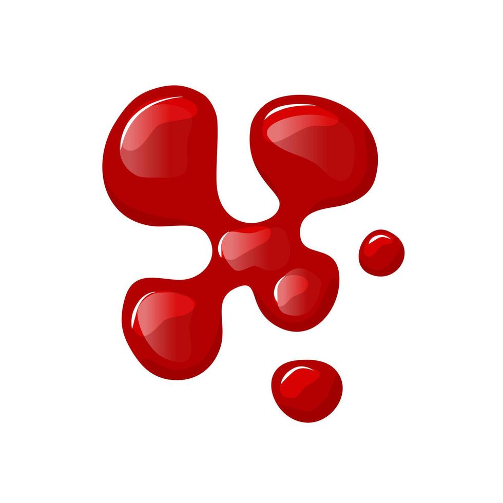 Bloody puddle on a white isolated background. . Red liquid spill. Top view. Wine, red paint. Vector cartoon illustration. Top view