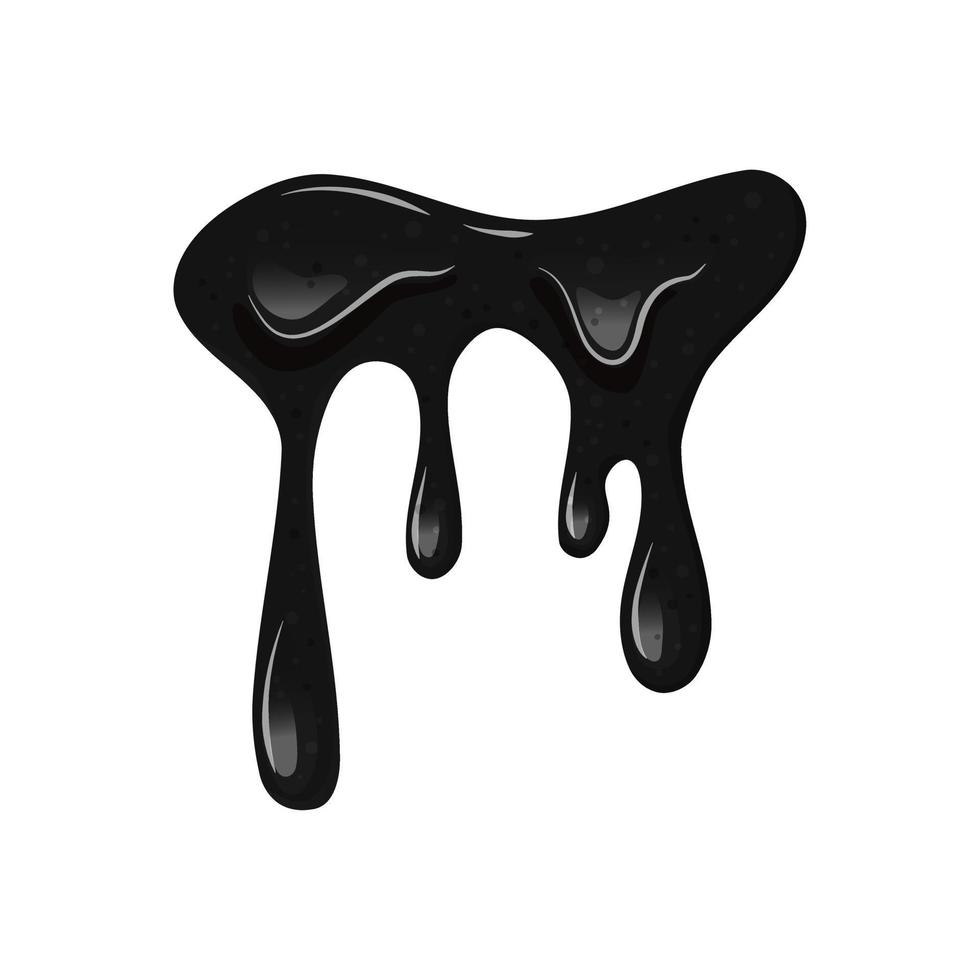 Black viscous flowing liquid oil, petroleum on a white isolated background. Dripping slime. Vector cartoon illustration