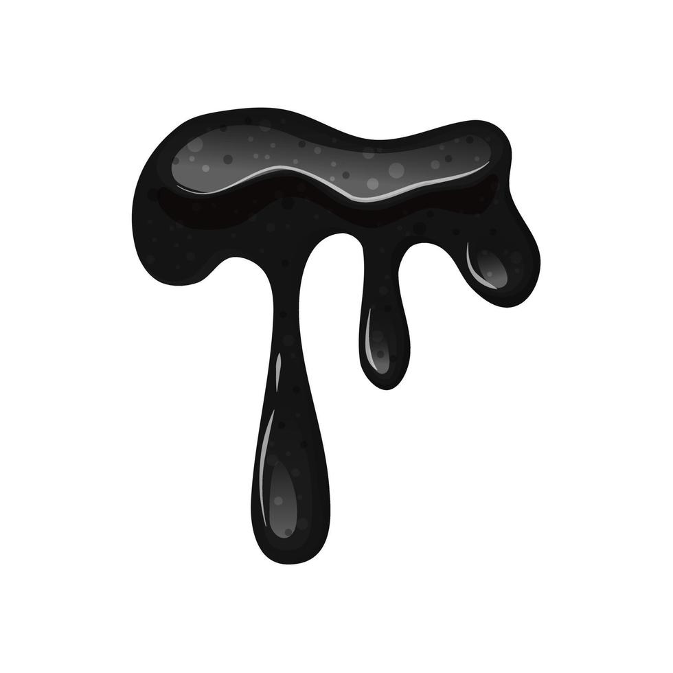 Black viscous flowing liquid oil, petroleum on a white isolated background. Dripping slime. Vector cartoon illustration