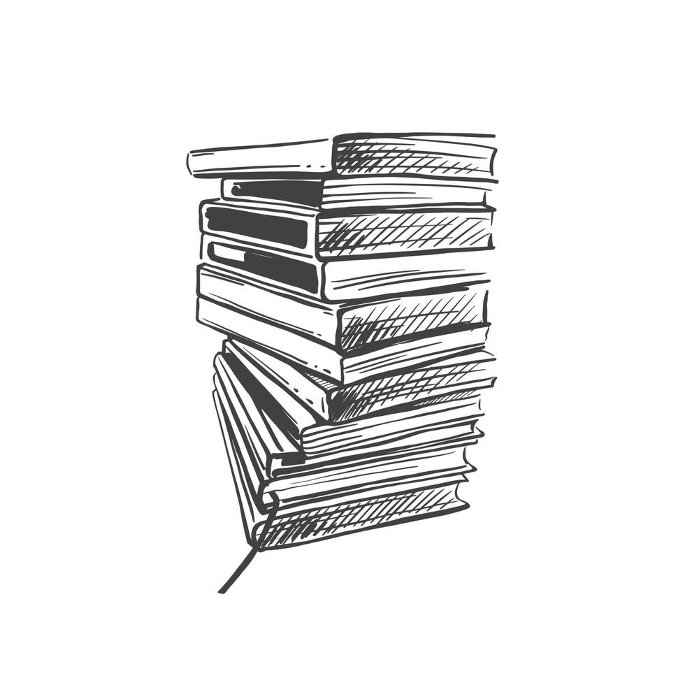 Stack of books sketch on a white background. Drawings engrave pile study book. Vector education stacked library. literature illustration.