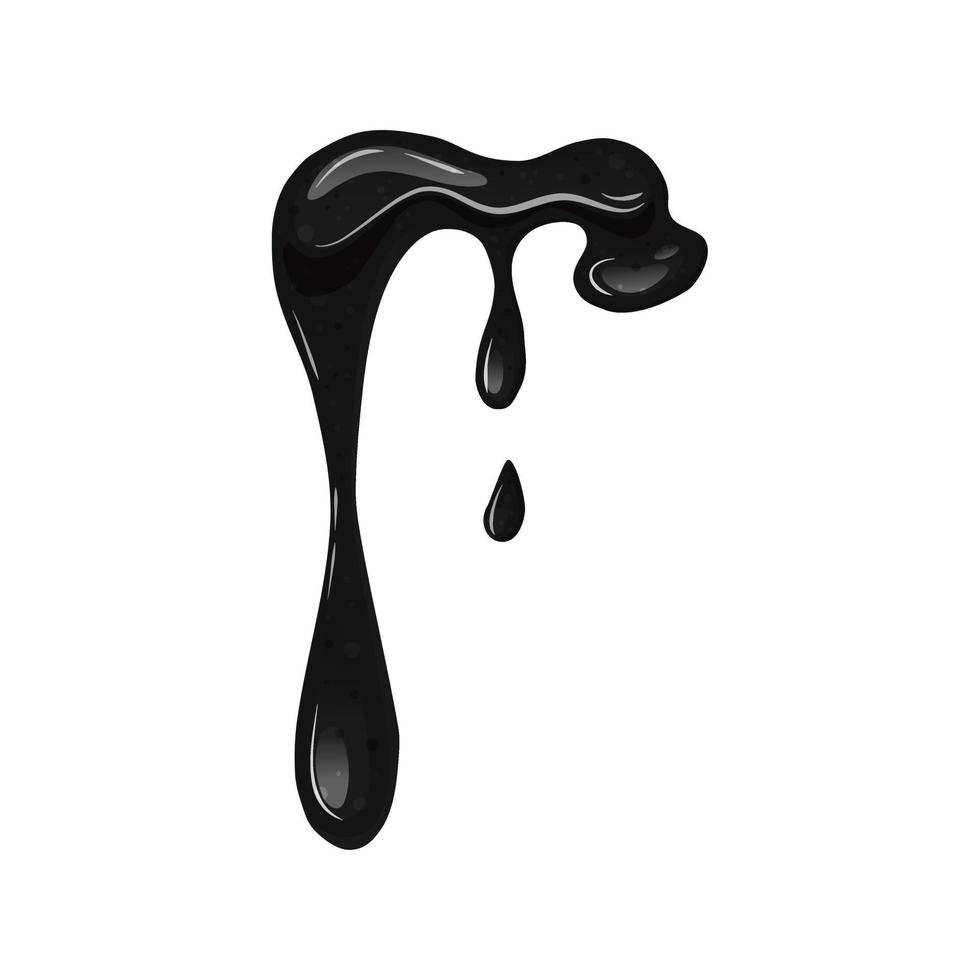 Black viscous flowing liquid oil, petroleum on a white isolated background. Dripping slime. Vector cartoon illustration