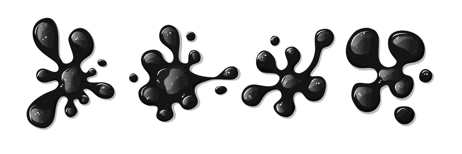 Black sticky slime set. Dark liquid spill. Drop oil. Vector cartoon  illustration on a white isolated background. 10639688 Vector Art at Vecteezy