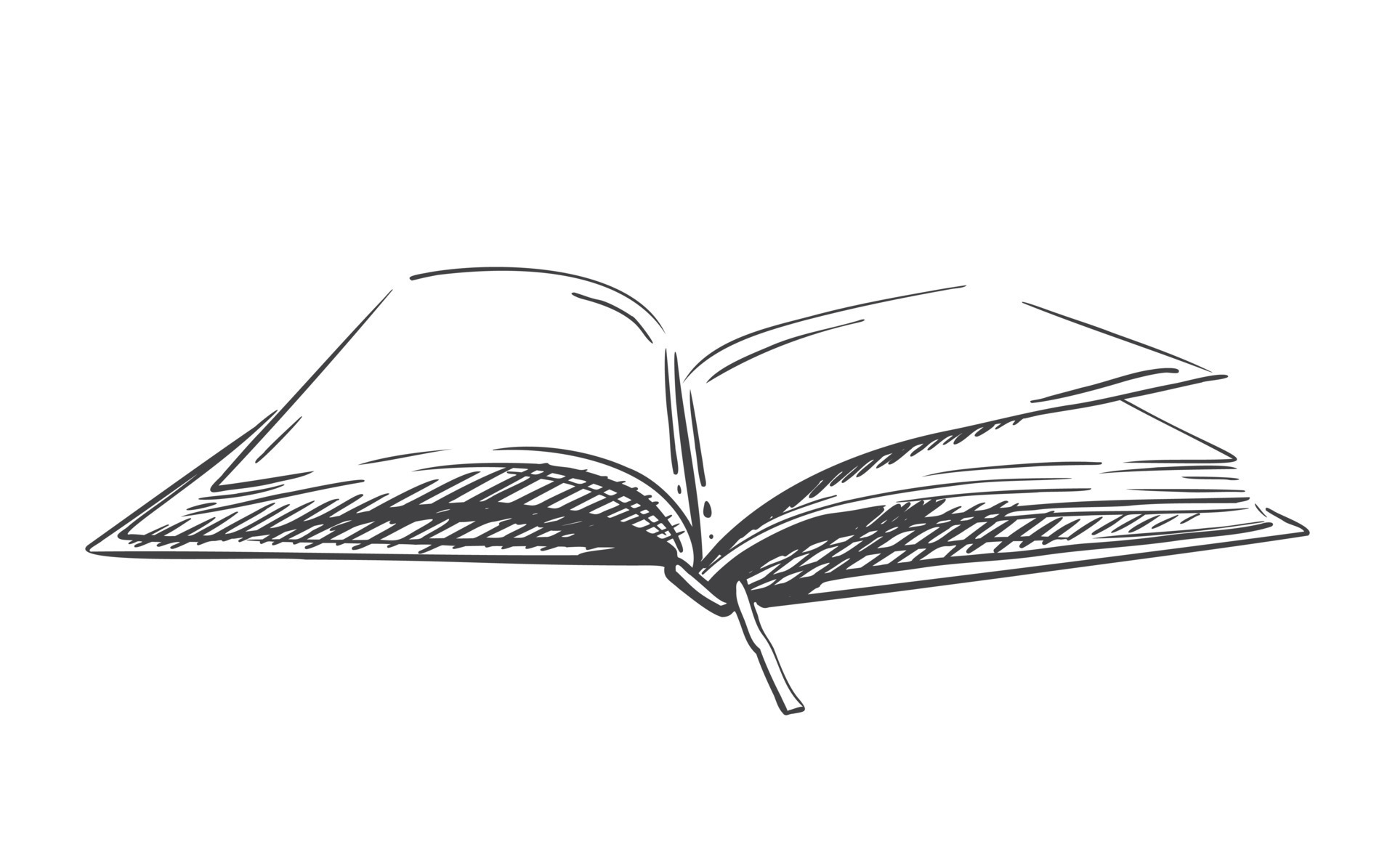 Open book with bookmark sketch. Notepad, diary vector illustration on a