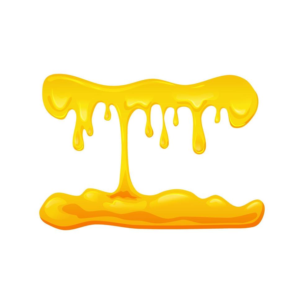 Flowing yellow viscous liquid. Lemon jelly or honey drops. Vector illustration on a white isolated background.