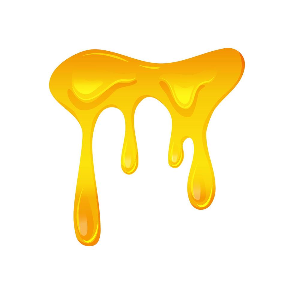 Flowing yellow viscous liquid. Lemon jelly or honey drops. Vector illustration on a white isolated background.