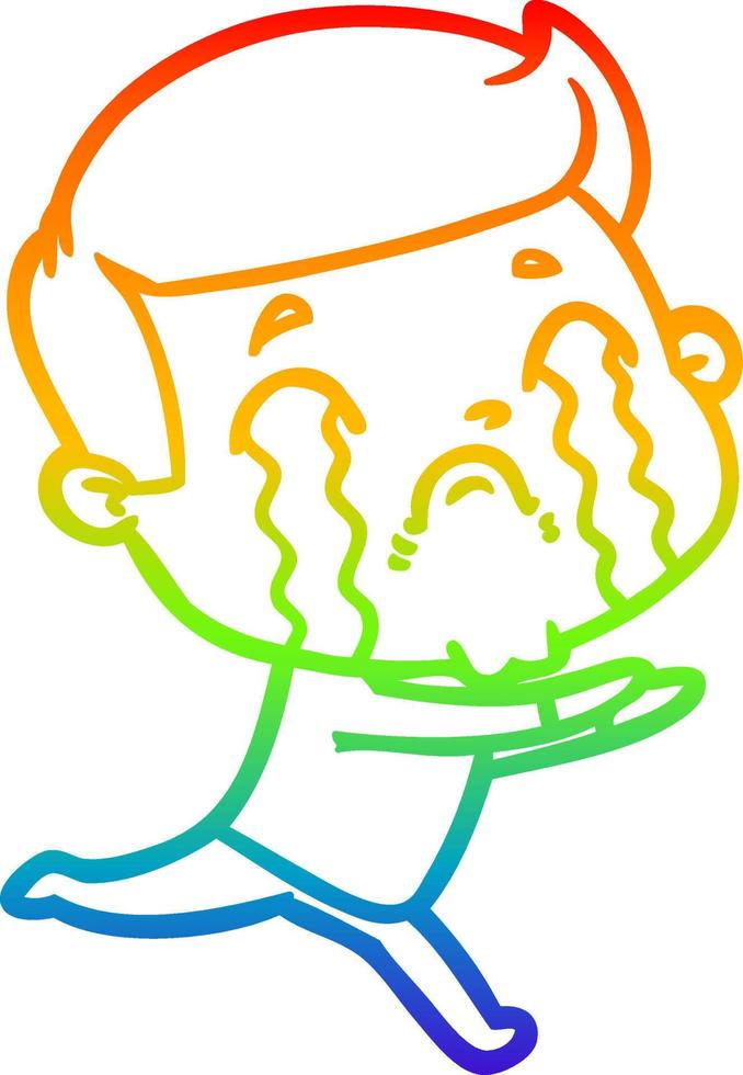 dibujo de línea de gradiente de arco iris hombre de dibujos animados llorando vector