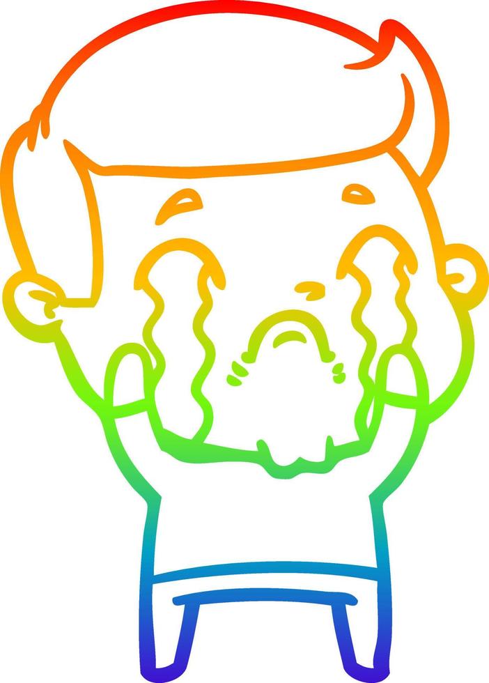 rainbow gradient line drawing cartoon man crying vector